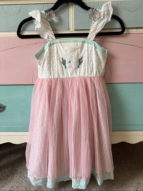 Wildflowers Pink Tulle Bunny Sundress with Eyelet Straps Girls Size 8